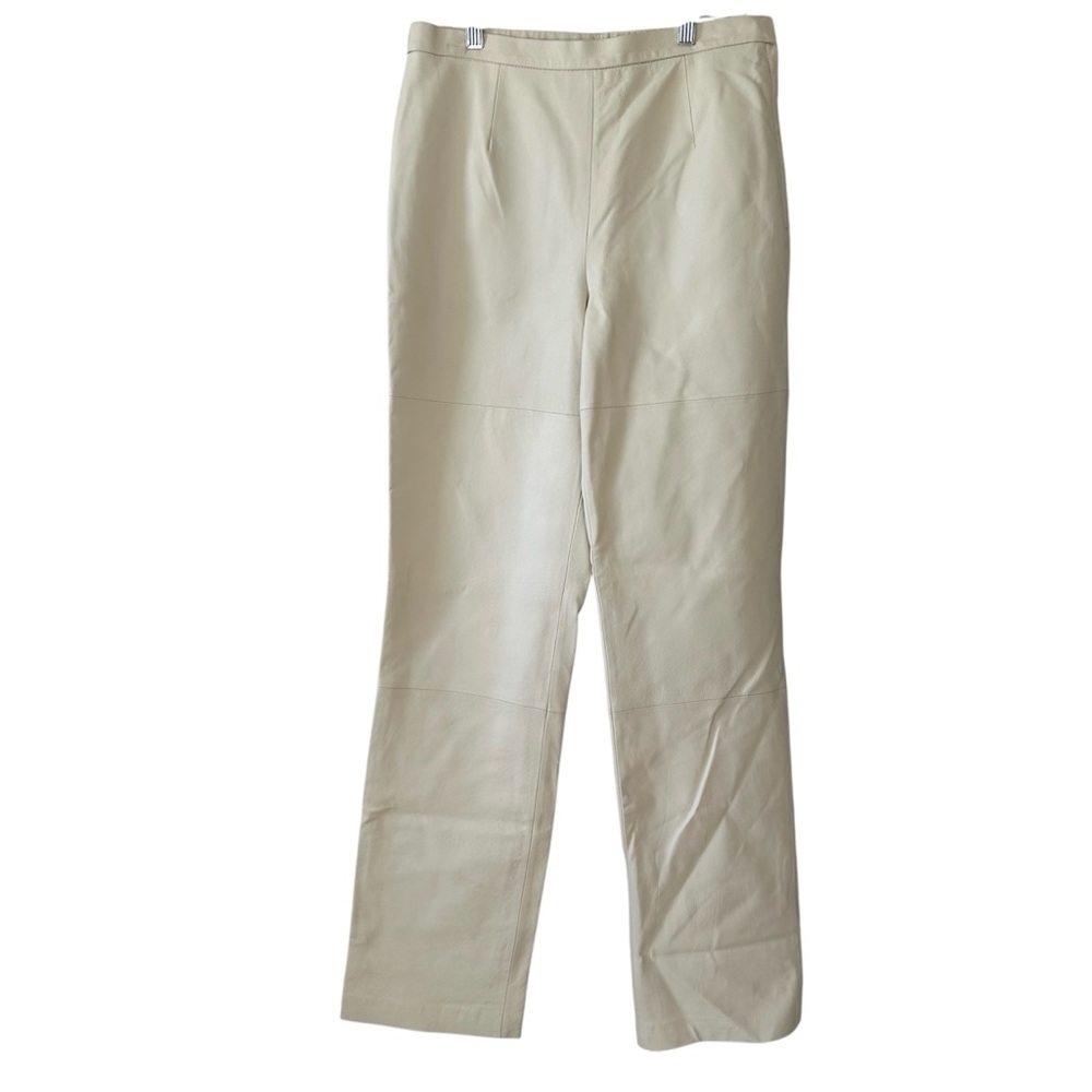 Terry Lewis Women’s Cream Slim Straight 100% Genuine Leather Lined Pants- Size 6